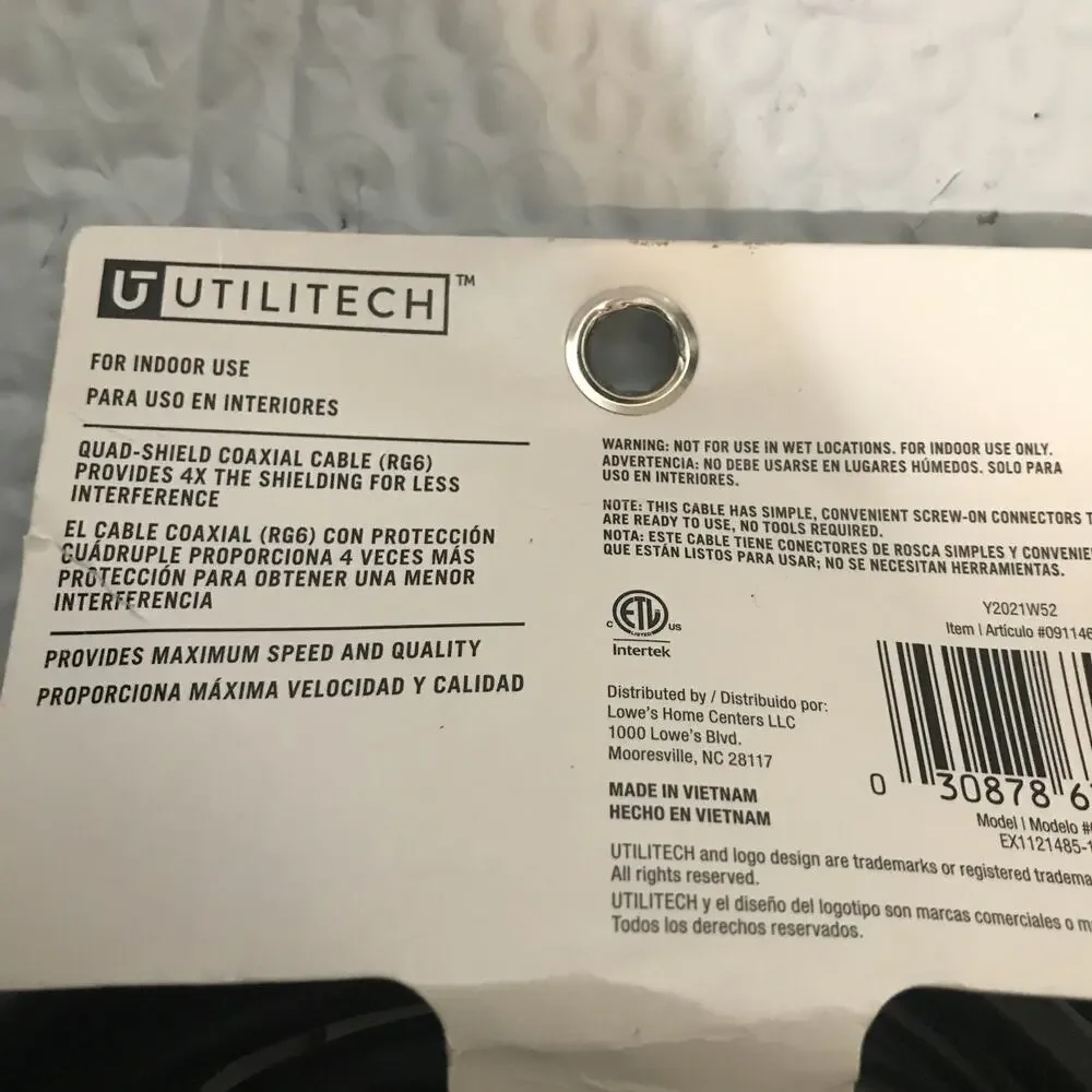 UTILITECH 15ft RG6 Coaxial Quad-Shield Cable, Black